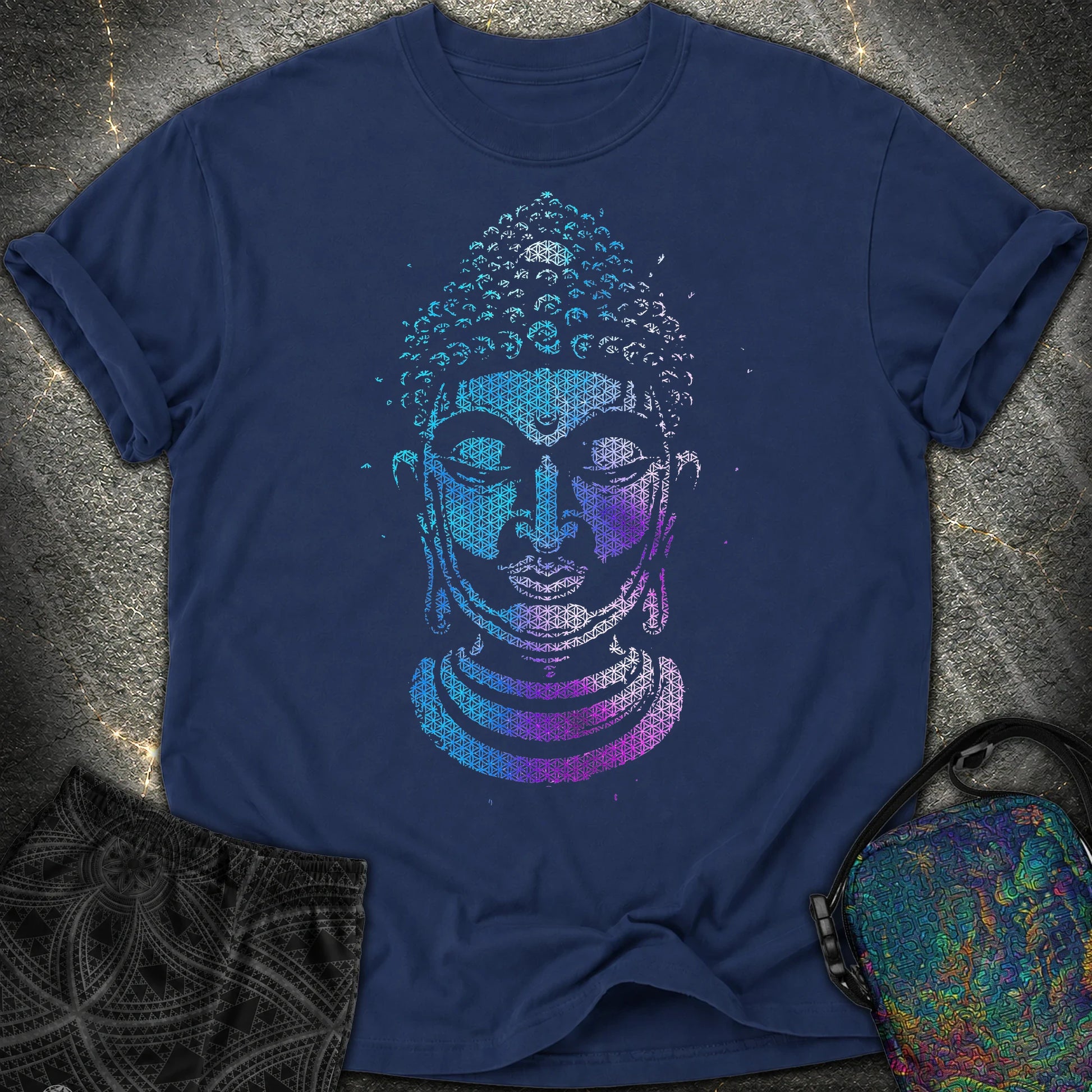 Buddha Flower Of Life Pattern Comfort T-Shirt - Buddha Flower Of Life Pattern Comfort T-Shirt - True Navy