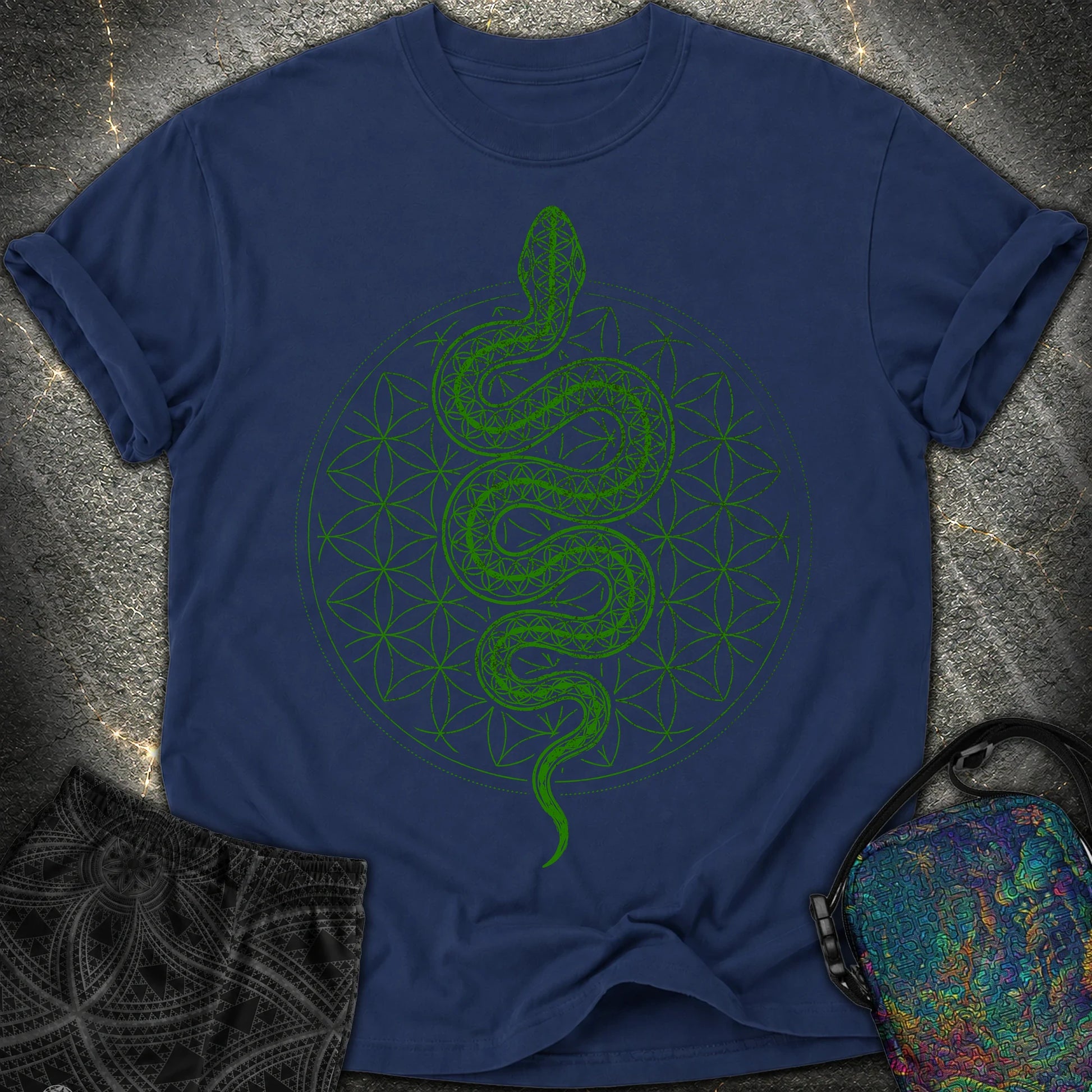 Flower of Life Serpent Comfort T-Shirt - Flower of Life Serpent Comfort T-Shirt - True Navy