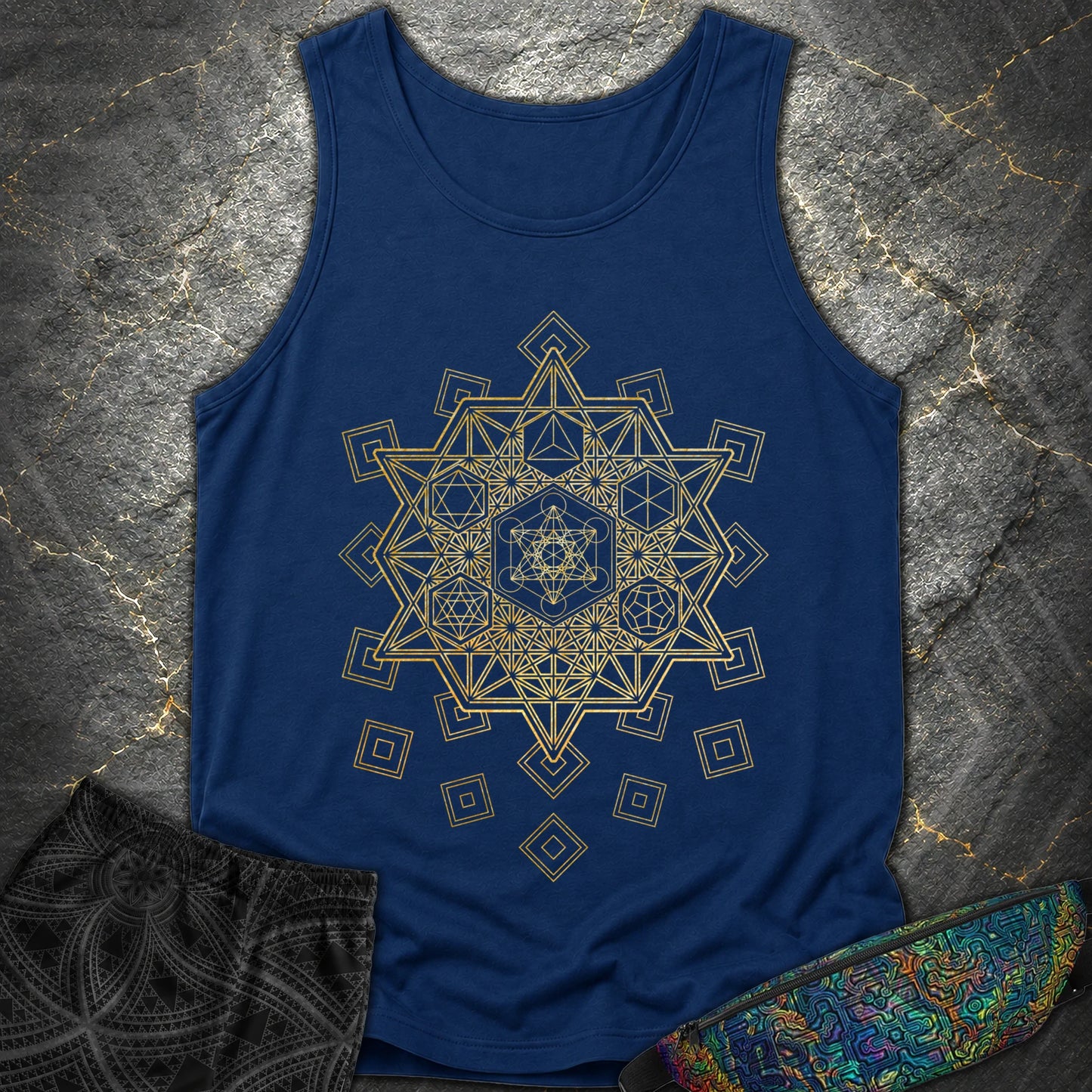 Metatron and Platonic Solids T-Shirt - Metatron and Platonic Solids Comfort Tank Top - True Navy