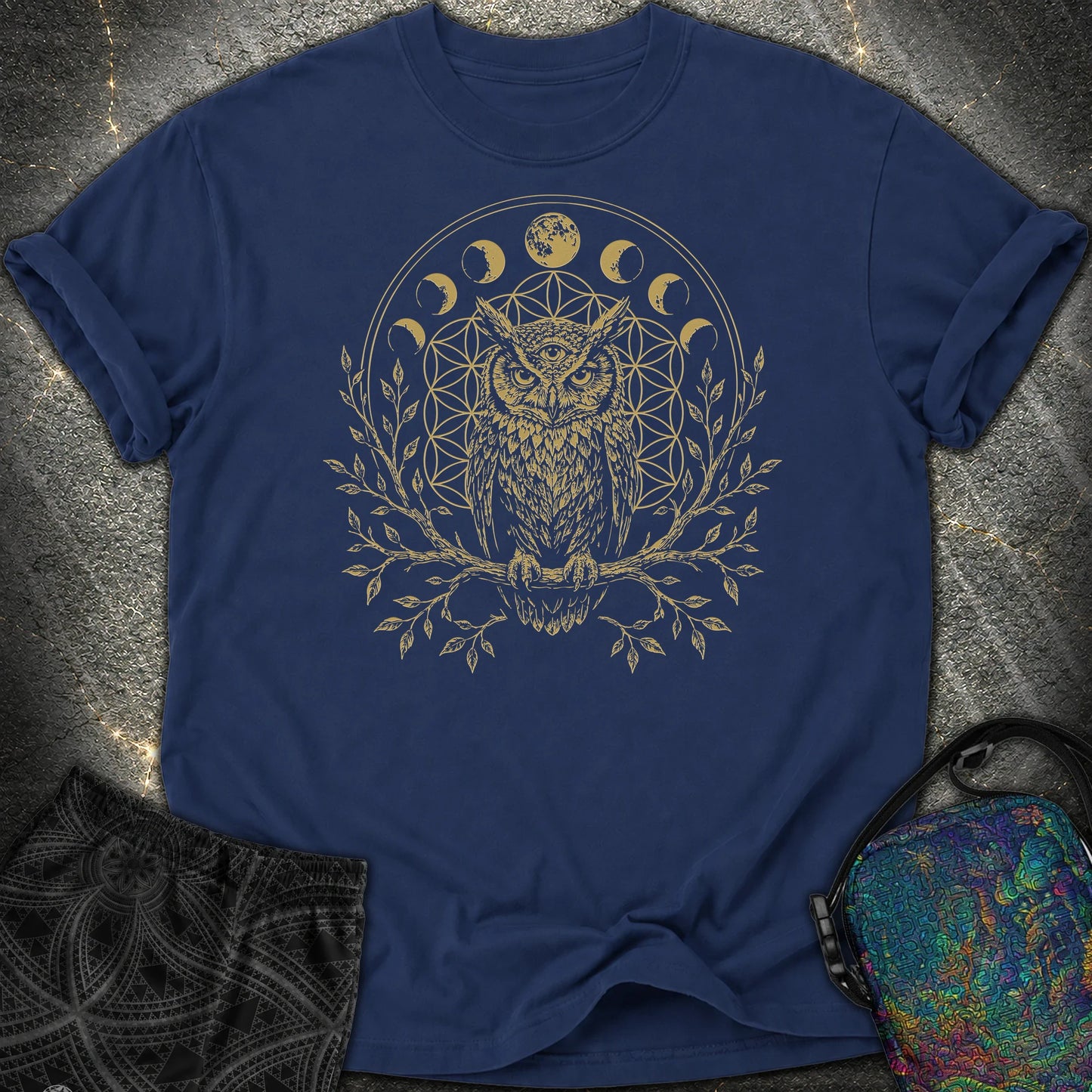 Owl Flower Of Life - Owl Flower Of Life Comfort T-Shirt - True Navy