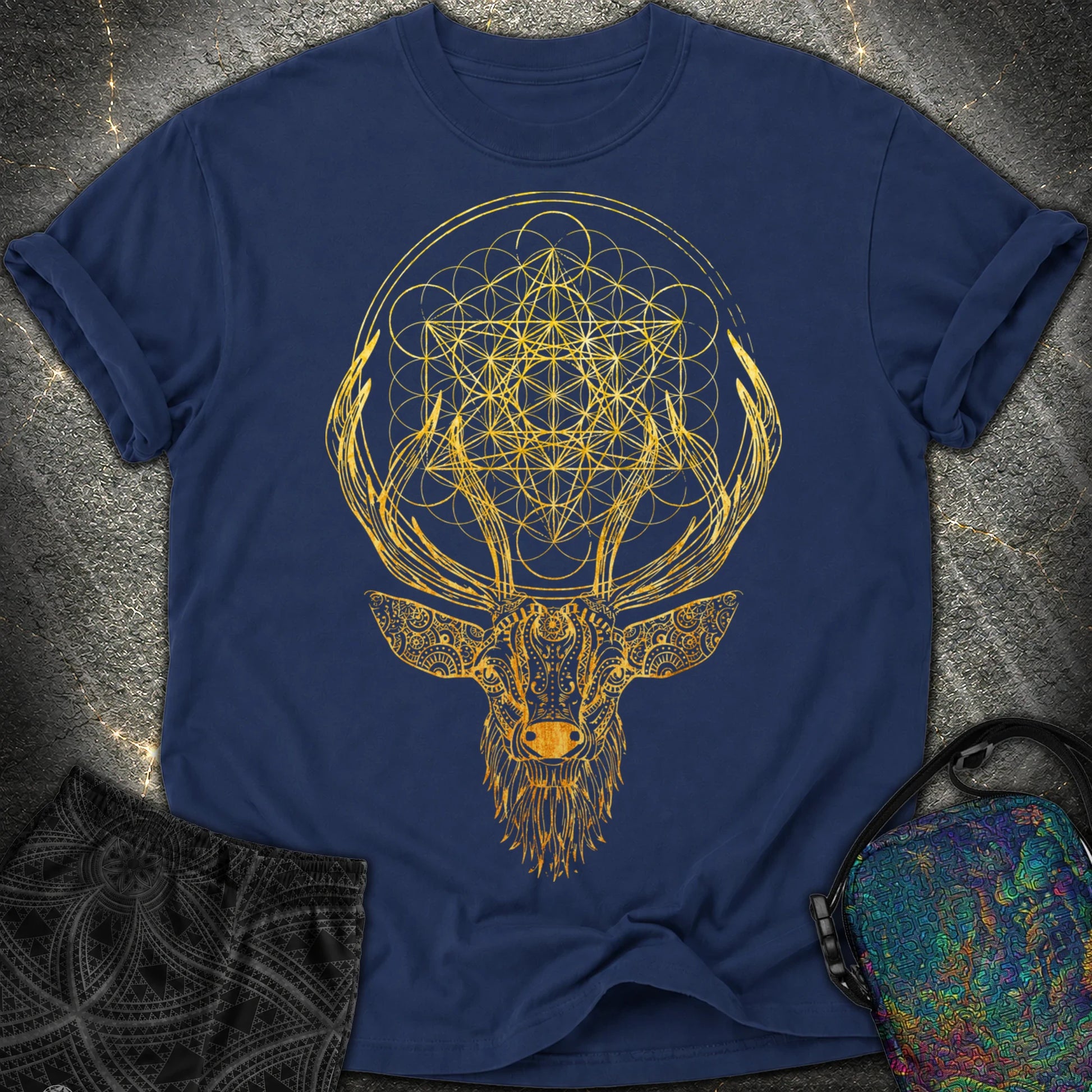 Metatron's Cube Deer T-Shirt - Metatron's Cube Deer Comfort T-Shirt - True Navy