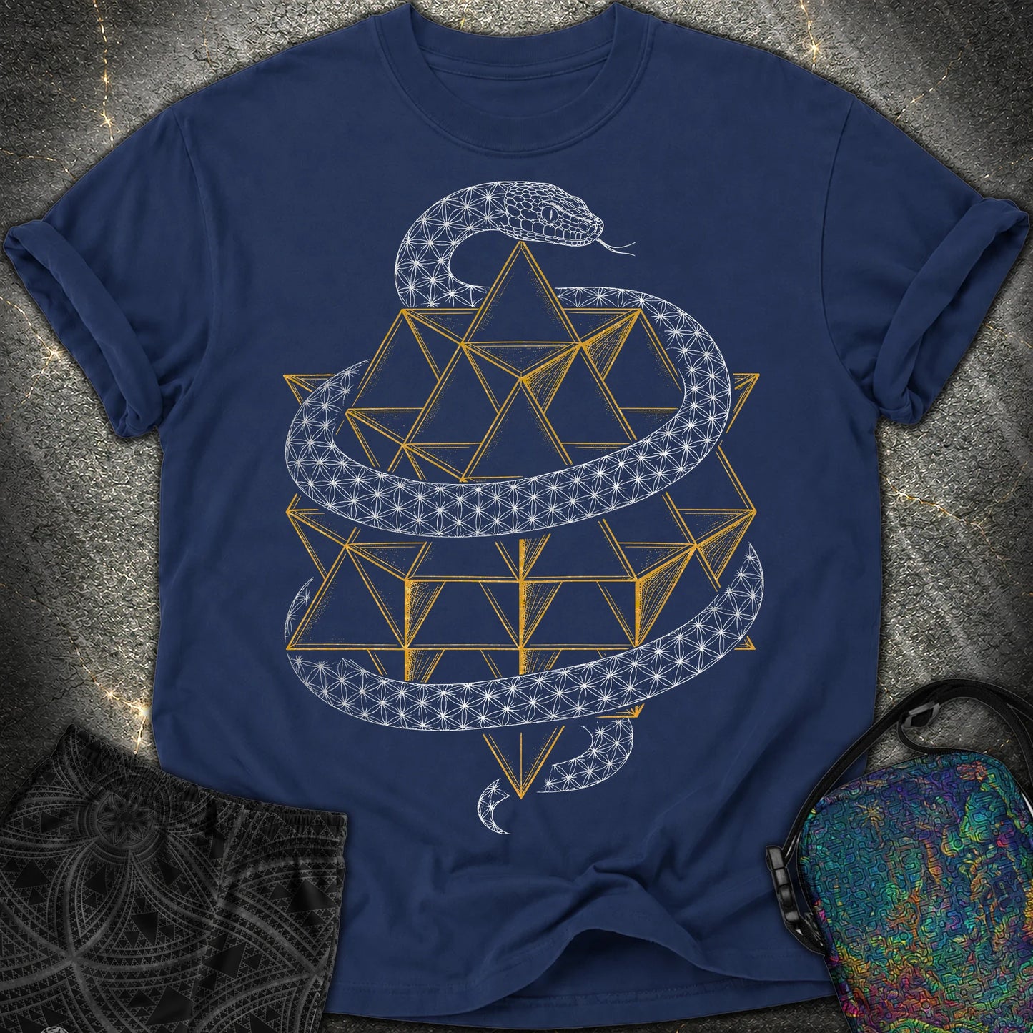 Serpent Tetrahedron Merkaba Geometry - Serpent Tetrahedron Merkaba Geometry Comfort T-Shirt - True Navy