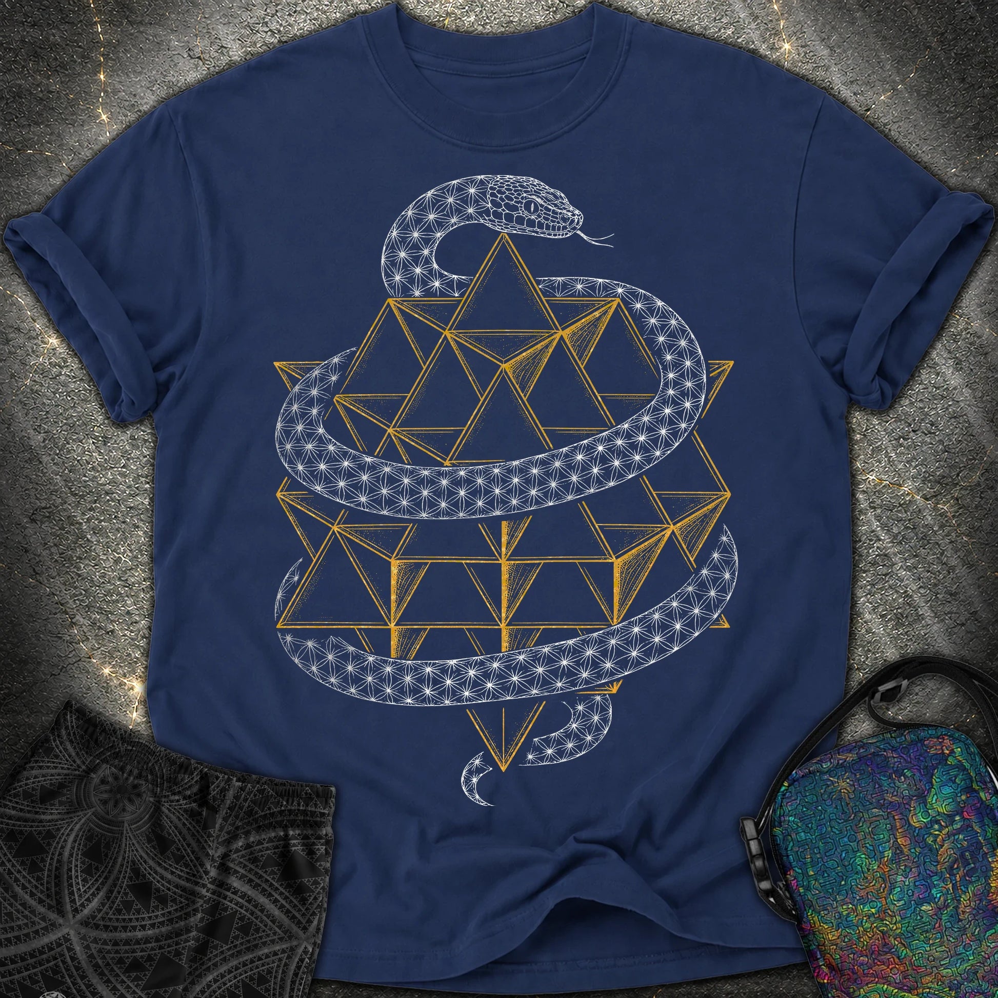 Serpent Tetrahedron Merkaba Geometry - Serpent Tetrahedron Merkaba Geometry Comfort T-Shirt - True Navy