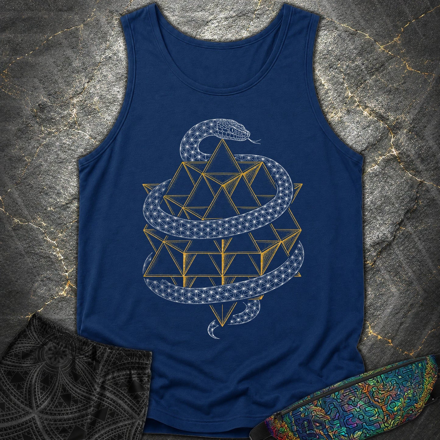 Serpent Tetrahedron Merkaba Geometry - Serpent Tetrahedron Merkaba Geometry Comfort Tank Top - True Navy