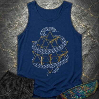 Serpent Tetrahedron Merkaba Geometry - Serpent Tetrahedron Merkaba Geometry Comfort Tank Top - True Navy