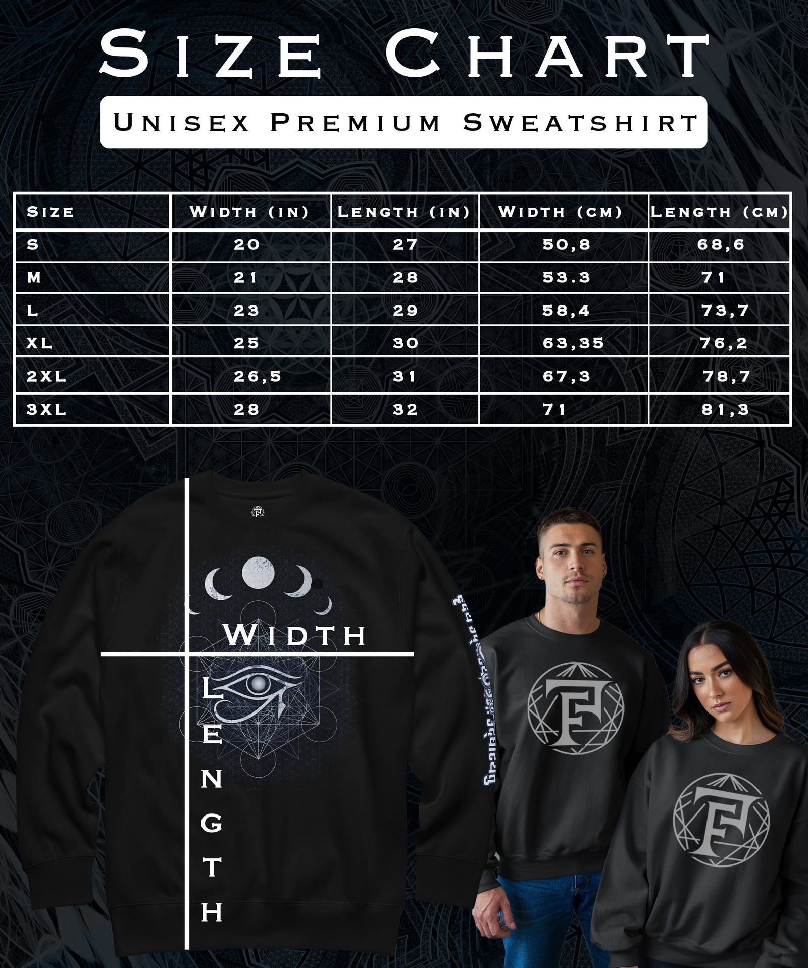 Size chart for Awaken To Your Highest Self Premium Sweatshirt