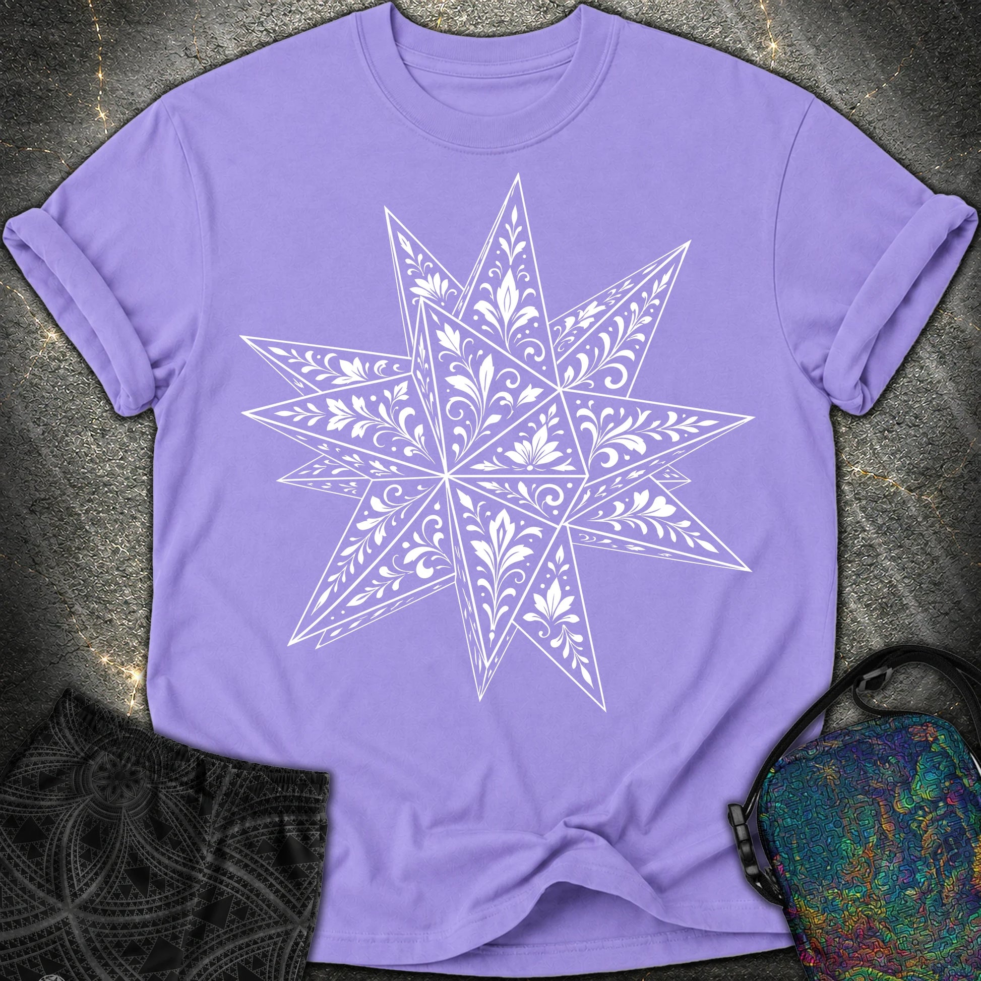 White Floral Stellated Dodecahedron - White Floral Stellated Dodecahedron Comfort T-Shirt - Violet