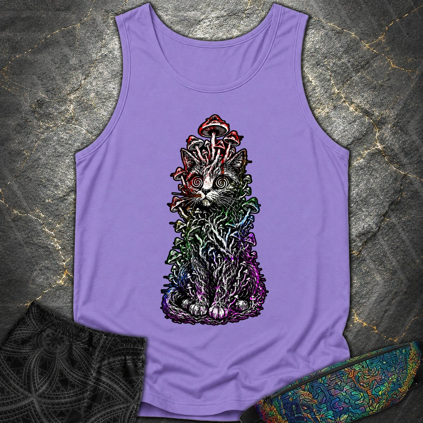 Trippy Mushroom Cat Comfort Tank - Trippy Mushroom Cat Comfort Tank - Violet