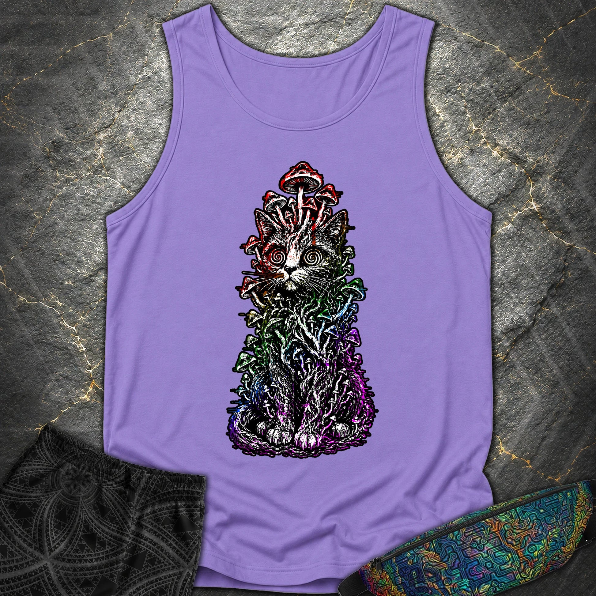 Trippy Mushroom Cat Comfort Tank - Trippy Mushroom Cat Comfort Tank - Violet