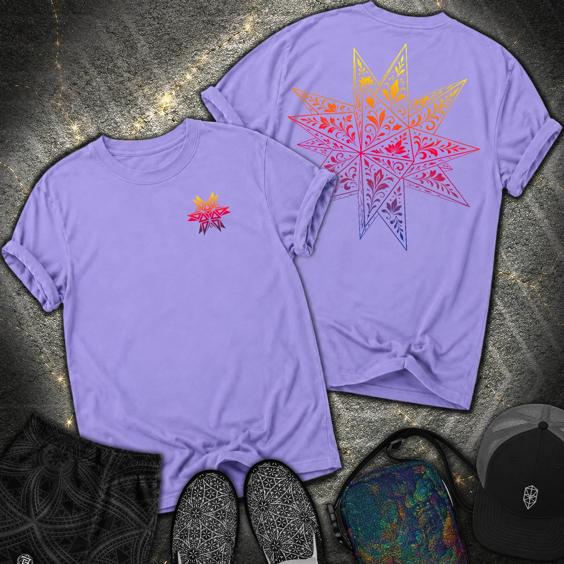 Colorful Stellated Dodecahedron 2 Sided Comfort T-Shirt - Colorful Stellated Dodecahedron 2 Sided Comfort T-Shirt - Violet