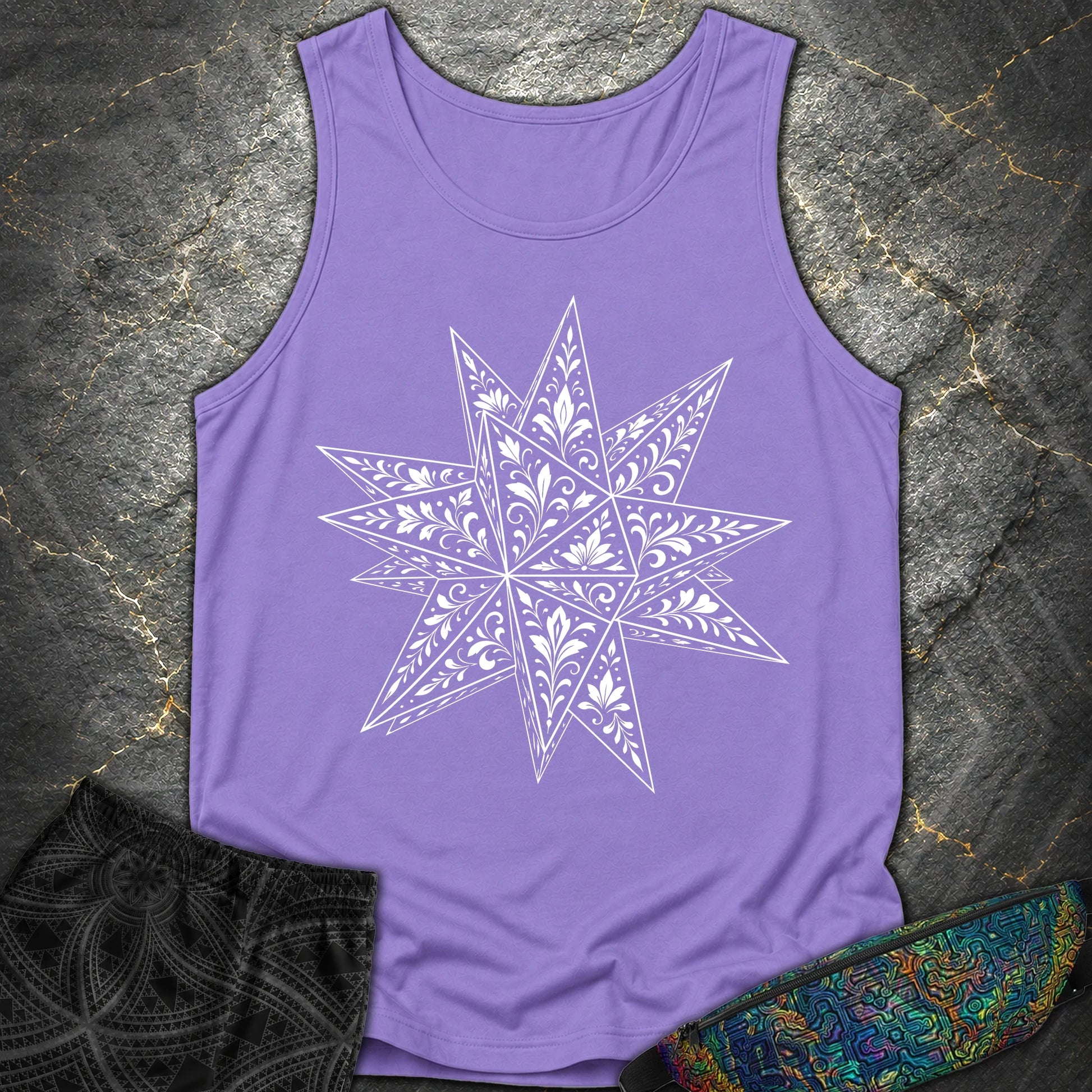White Floral Stellated Dodecahedron - White Floral Stellated Dodecahedron Comfort Tank Top - Violet