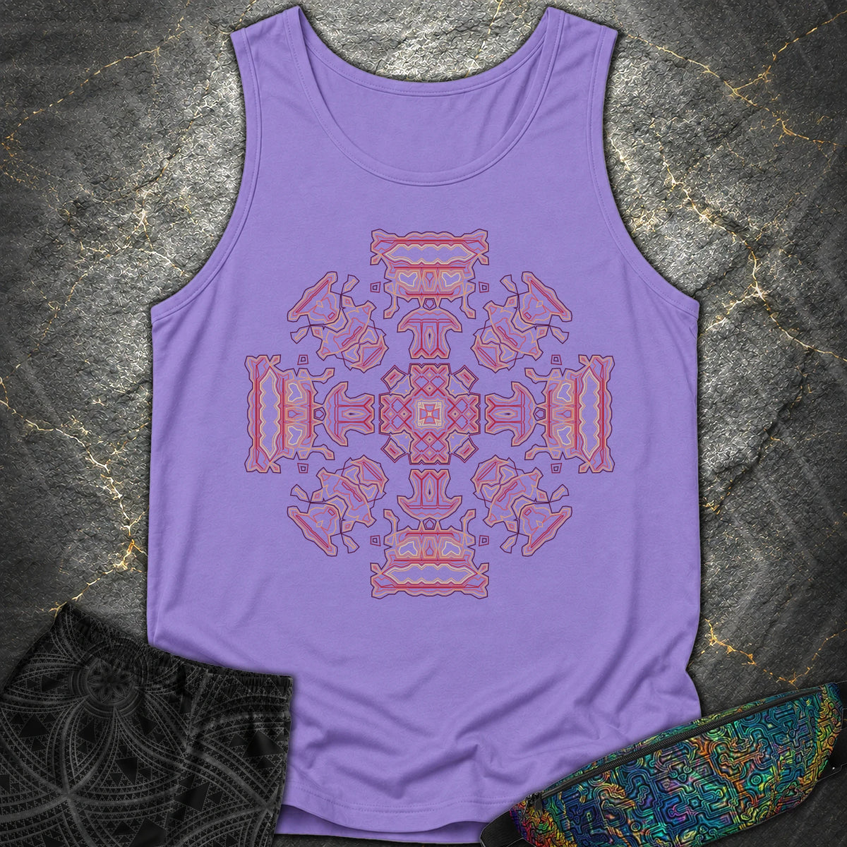 Shamanic Faces Geometric Comfort Tank Top - Shamanic Faces Geometric Comfort Tank Top - Violet