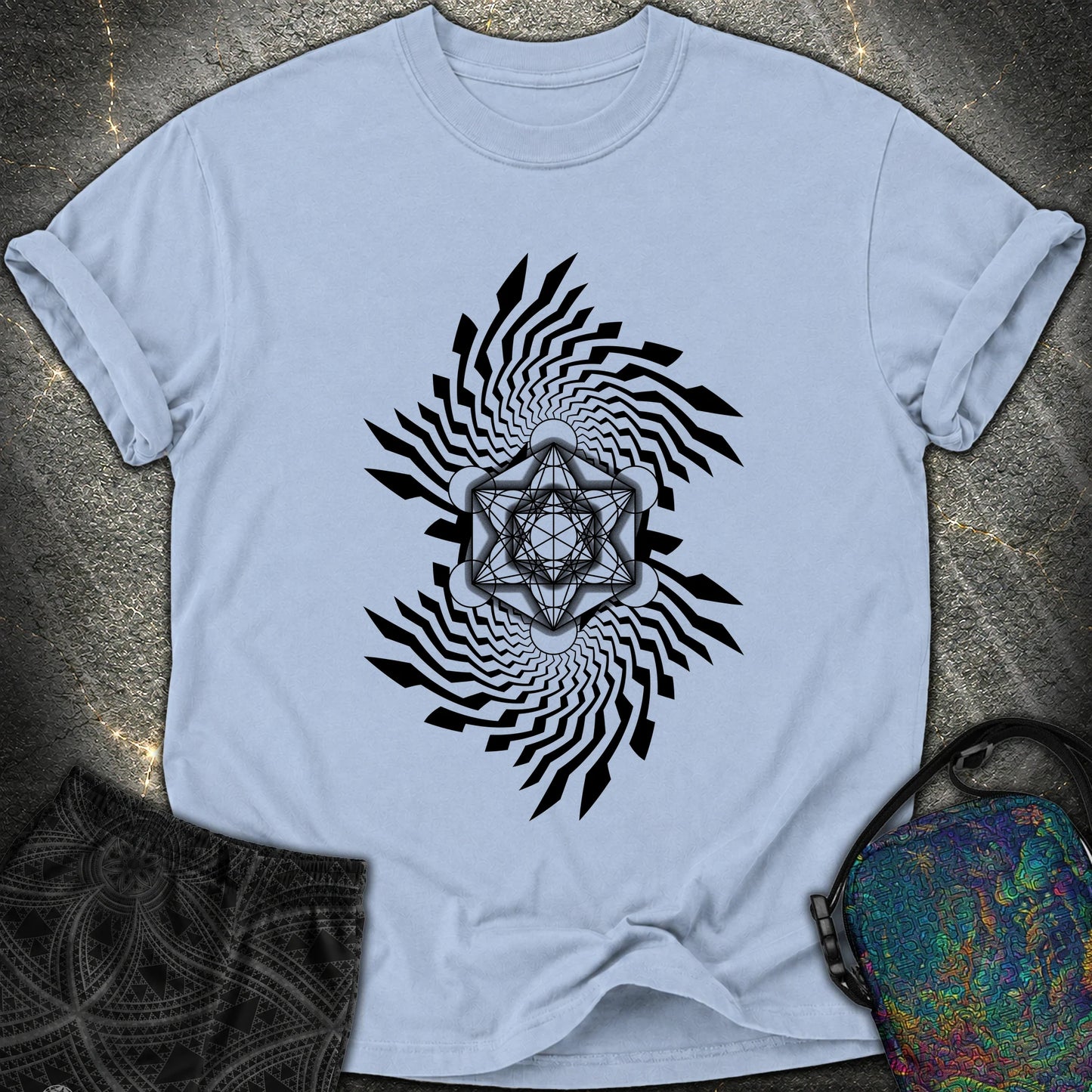 Spiral Metatron T-Shirt - Spiral Metatron Comfort T-Shirt - Washed Denim