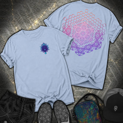 Metatron And Flower Connection Comfort 2 Sided T-Shirt - Metatron And Flower Connection Comfort 2 Sided T-Shirt - Washed Denim