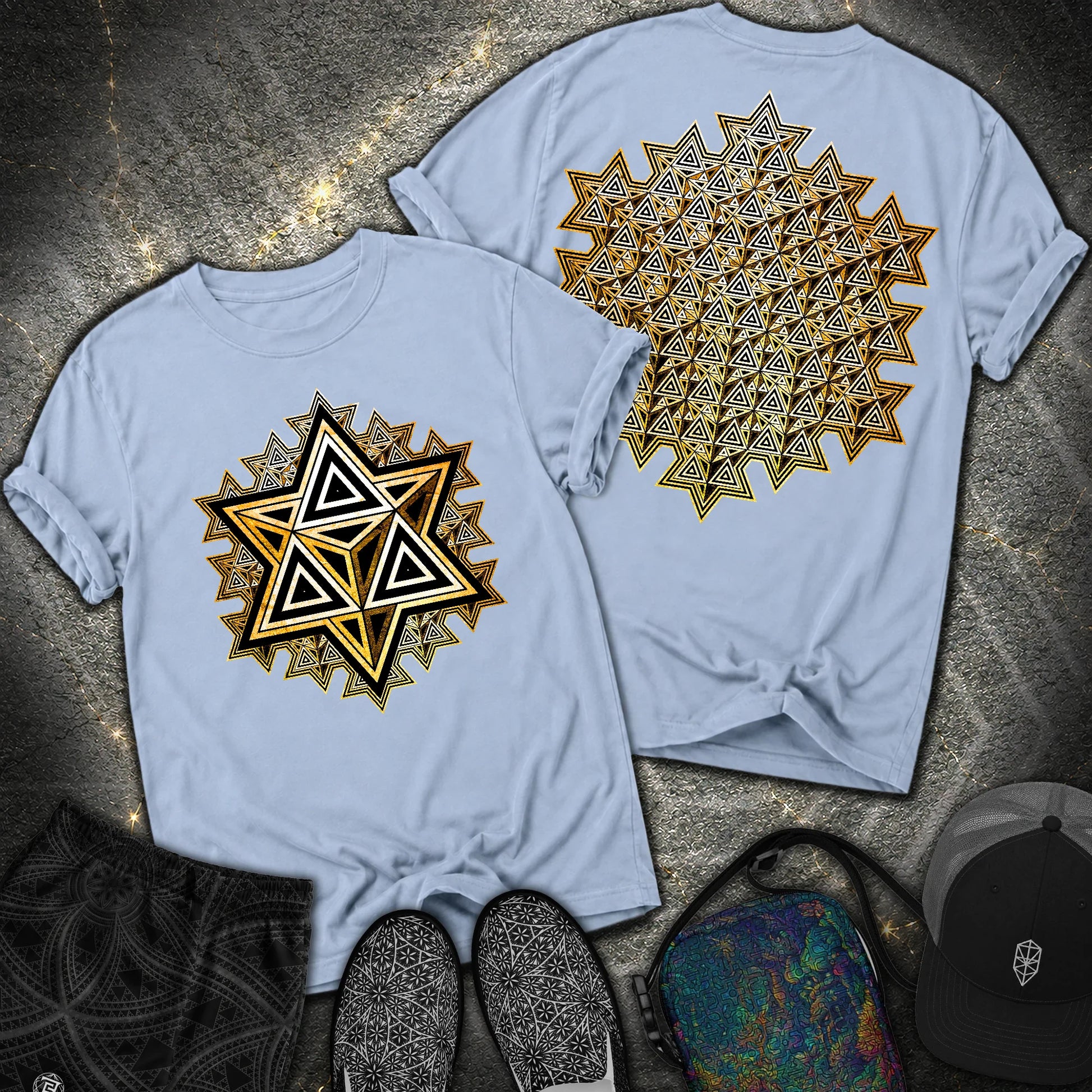 Sacred Gold Merkaba 2 Sided Comfort T-shirt - Sacred Gold Merkaba 2 Sided Comfort T-shirt - Washed Denim