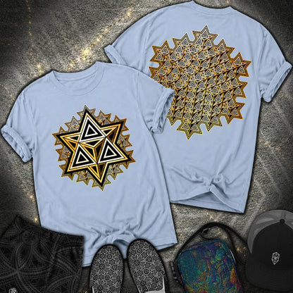 Sacred Gold Merkaba 2 Sided Comfort T-shirt - Sacred Gold Merkaba 2 Sided Comfort T-shirt - Washed Denim