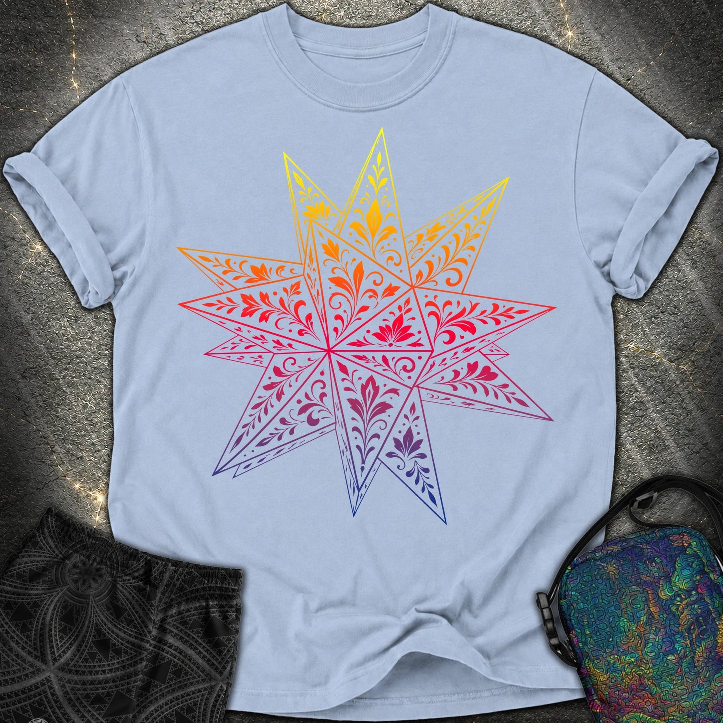 Colorful Stellated Dodecahedron - Colorful Stellated Dodecahedron Comfort T-Shirt - Washed Denim