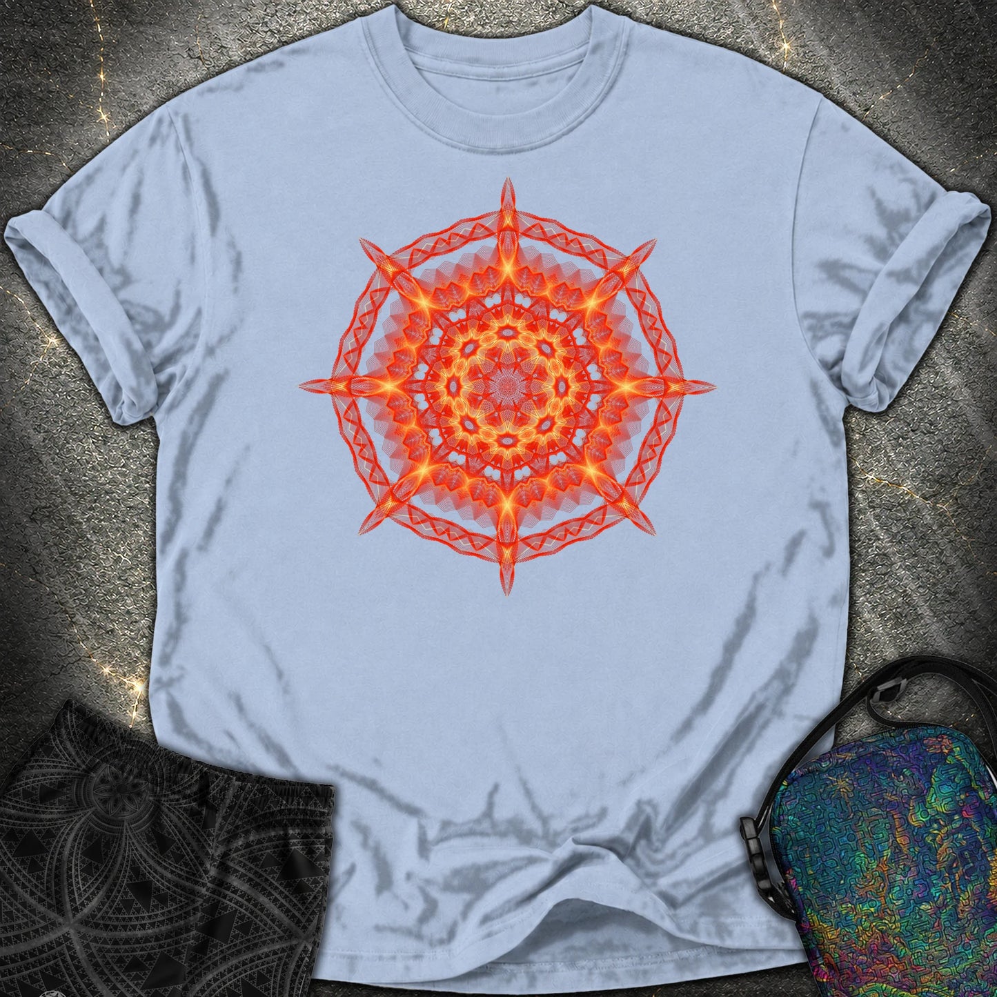 Radiant Geometry Portal Mandala - Radiant Geometry Portal Mandala Comfort T-Shirt - Washed Denim