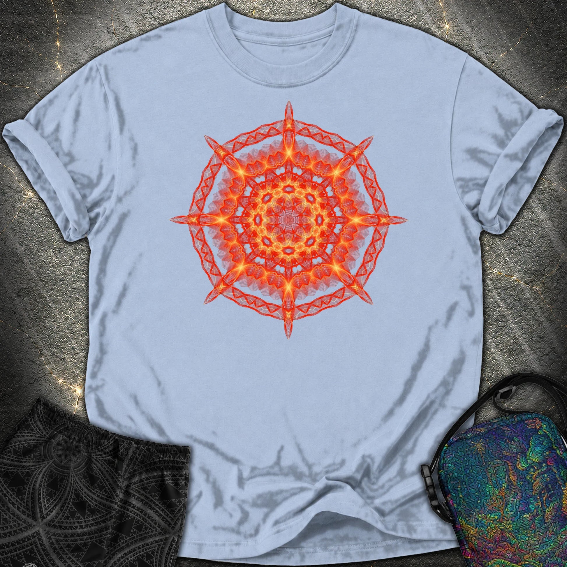 Radiant Geometry Portal Mandala - Radiant Geometry Portal Mandala Comfort T-Shirt - Washed Denim