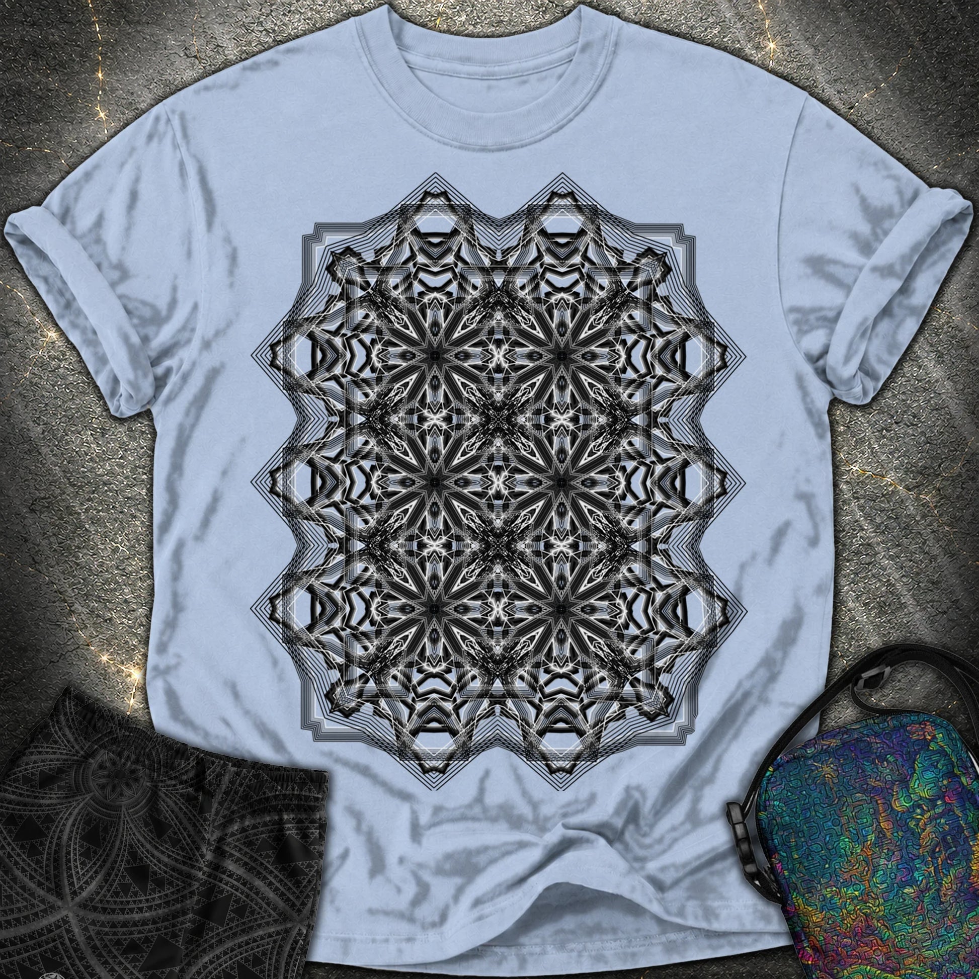Monochrome Geometric Nexus - Monochrome Geometric Nexus Comfort T-Shirt - Washed Denim