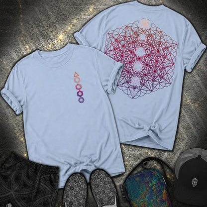 64 Tetrahedron Platonic Solids Metatron 2 Sided Comfort T-shirt - 64 Tetrahedron Platonic Solids Metatron 2 Sided Comfort T-shirt - Washed Denim