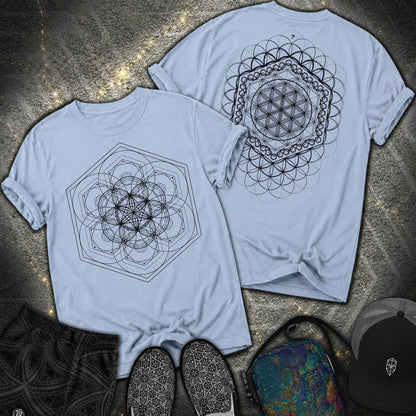 Harmony Flower Grid 2 Sided Comfort T-Shirt - Harmony Flower Grid 2 Sided Comfort T-Shirt - Washed Denim