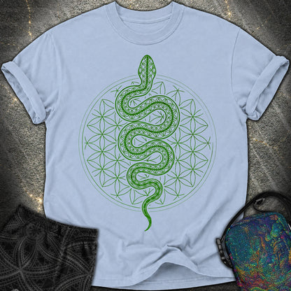 Flower of Life Serpent Comfort T-Shirt - Flower of Life Serpent Comfort T-Shirt - Washed Denim