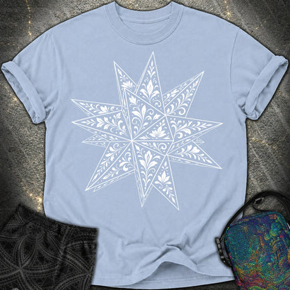 White Floral Stellated Dodecahedron - White Floral Stellated Dodecahedron Comfort T-Shirt - Washed Denim