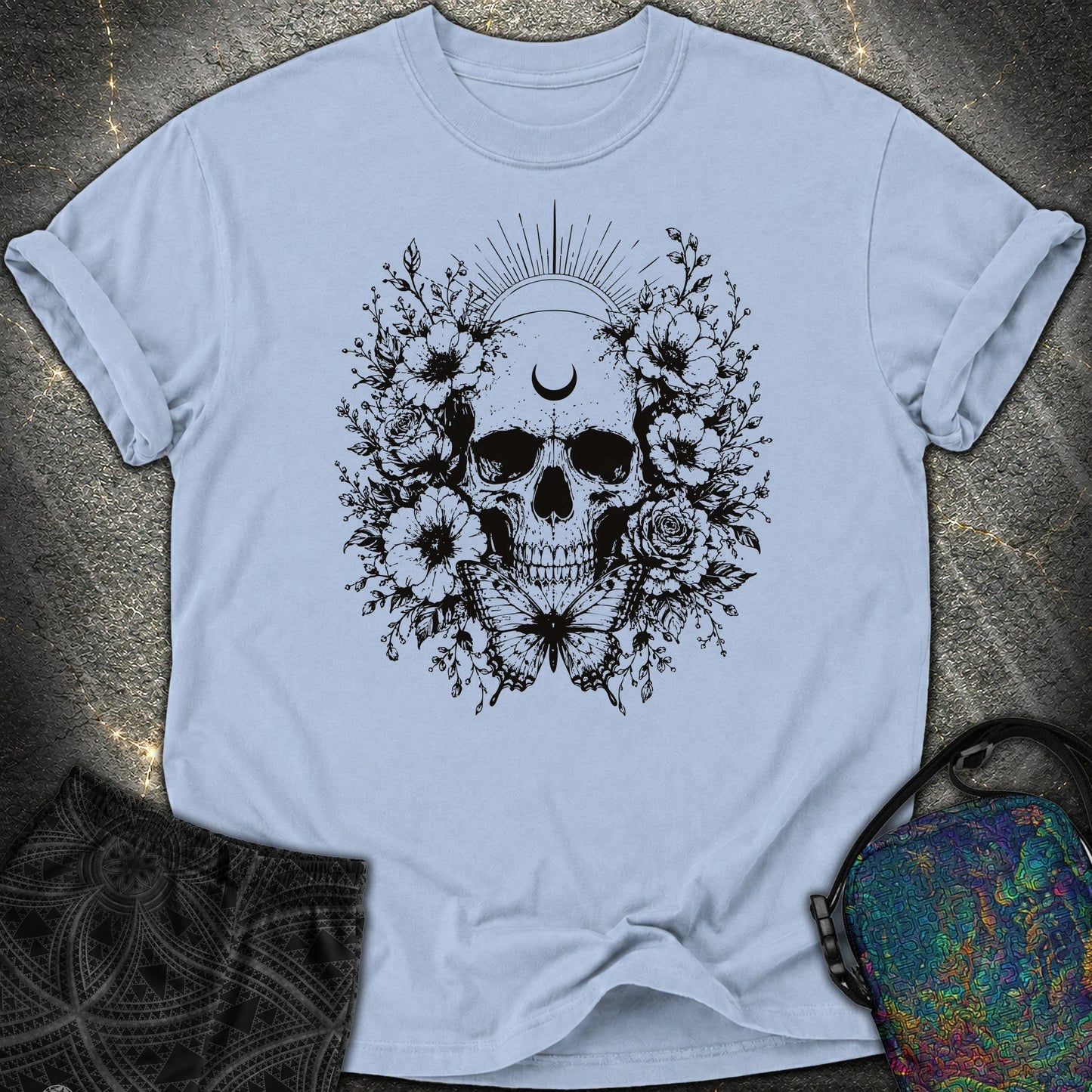 Moon Phases Moth - Moon Phases Moth Comfort T-Shirt - Washed Denim