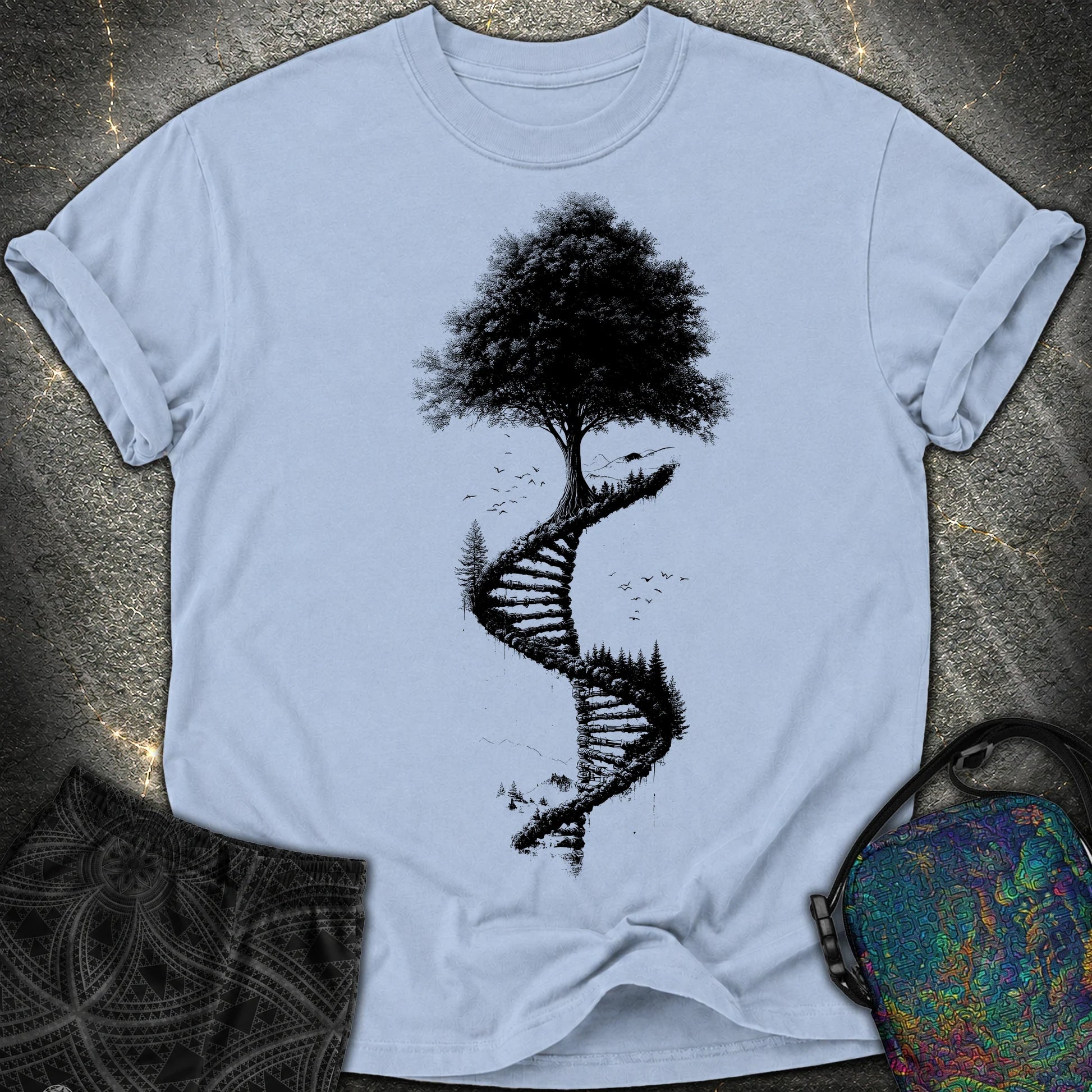 Tree of Life DNA Double Helix Comfort T-Shirt - Tree of Life DNA Double Helix Comfort T-Shirt - Washed Denim
