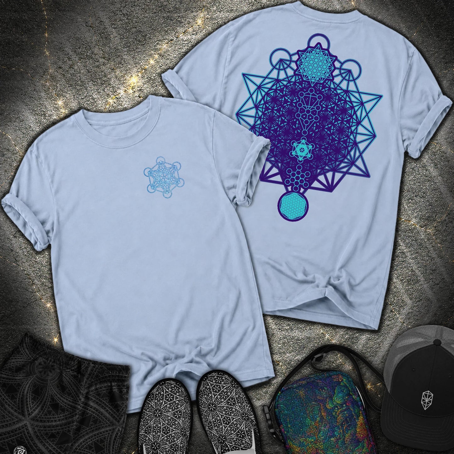 All The Sacred Geometry Comfort 2 Sided T-Shirt - All The Sacred Geometry Comfort 2 Sided T-Shirt - Washed Denim