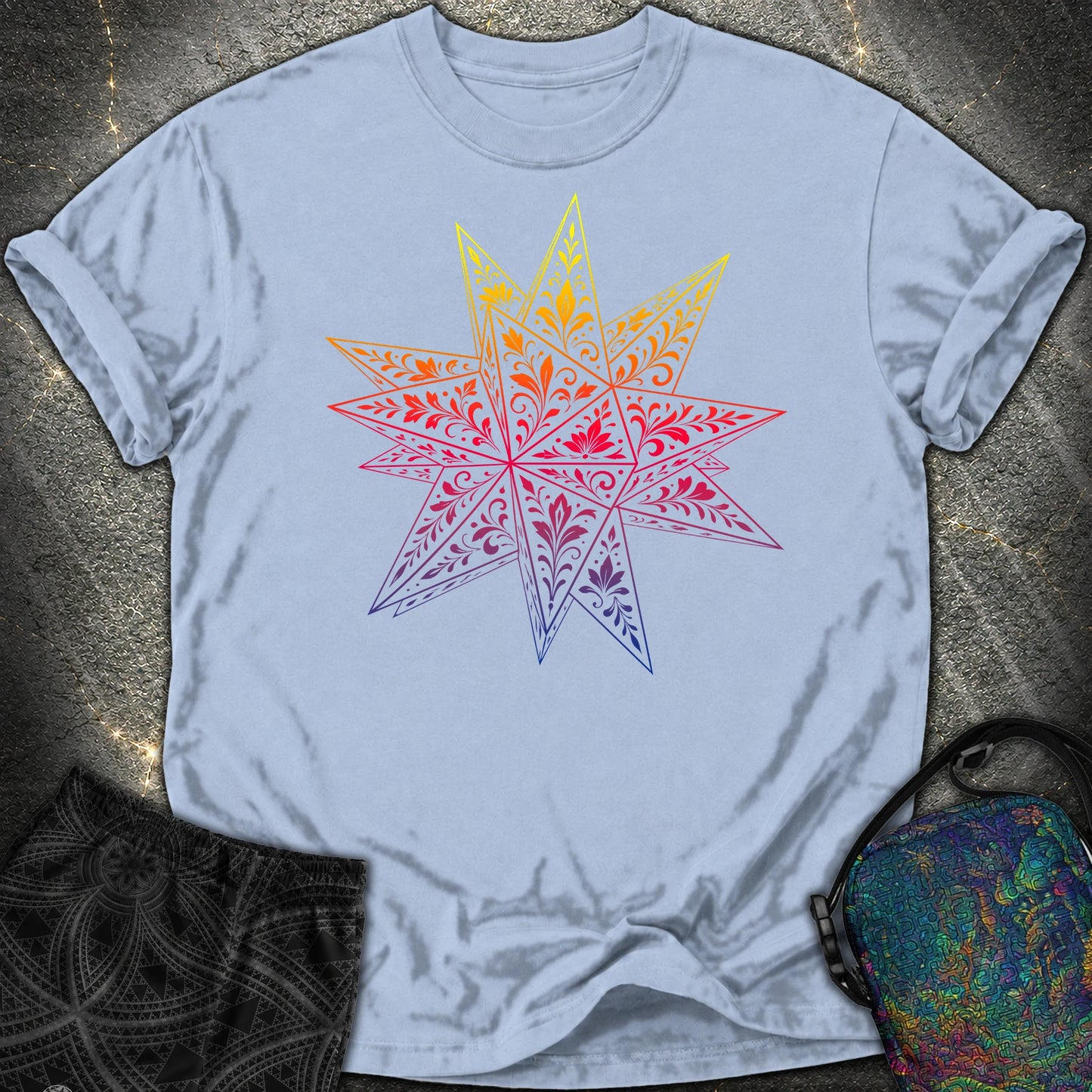 Colorful Stellated Dodecahedron Comfort T-Shirt - Colorful Stellated Dodecahedron Comfort T-Shirt - Washed Denim