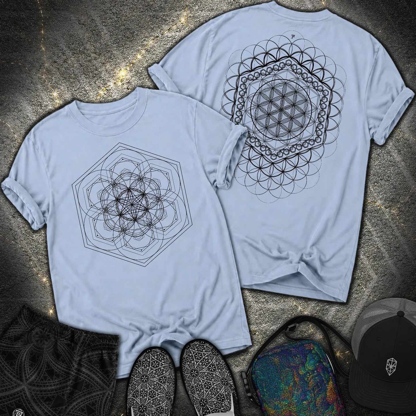 Harmony Flower Grid 2 Sided Comfort T-Shirt - Harmony Flower Grid 2 Sided Comfort T-Shirt - Washed Denim