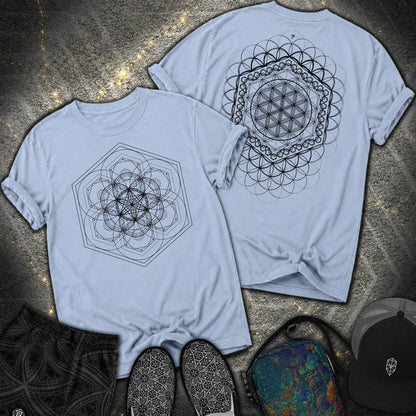 Harmony Flower Grid 2 Sided Comfort T-Shirt - Harmony Flower Grid 2 Sided Comfort T-Shirt - Washed Denim