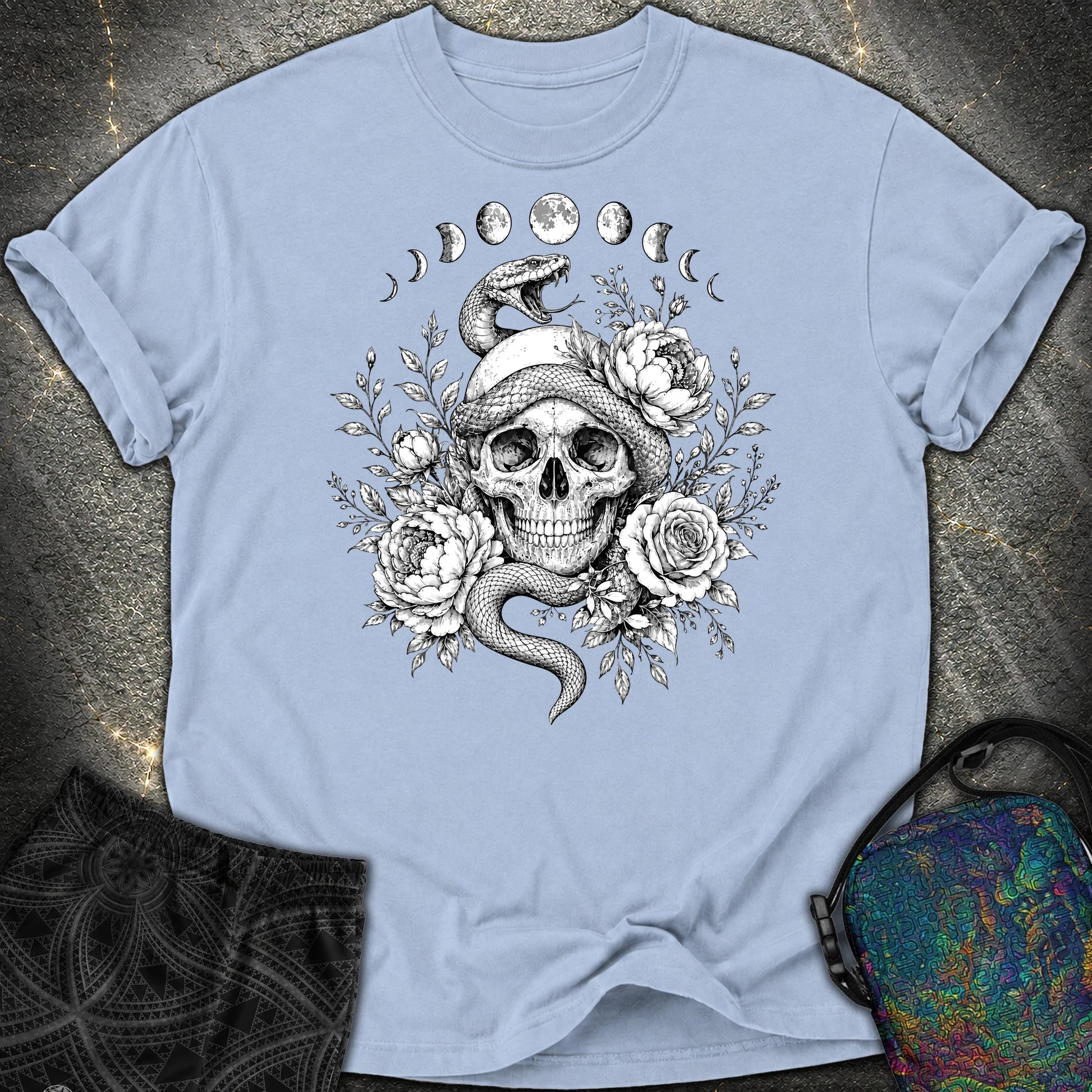 Skull Snake Moon Phases - Skull Snake Moon Phases Comfort T-Shirt - Washed Denim