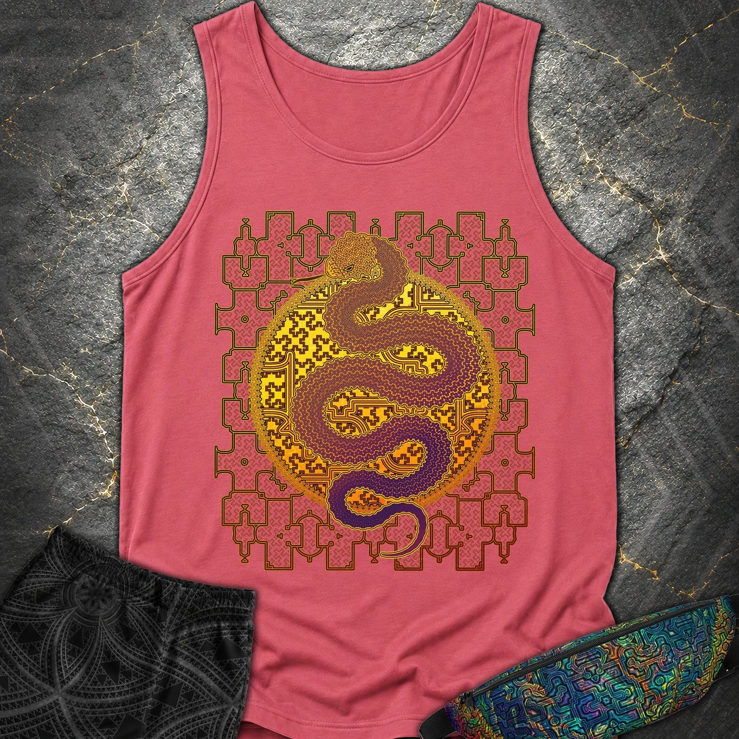 Shipibo Kene Cosmic Snake - Shipibo Kene Cosmic Snake Tank Top - Watermelon