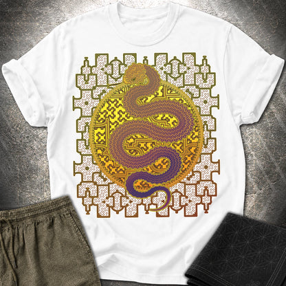 Shipibo Kene Cosmic Snake - Shipibo Kene Cosmic Snake T-Shirt - White