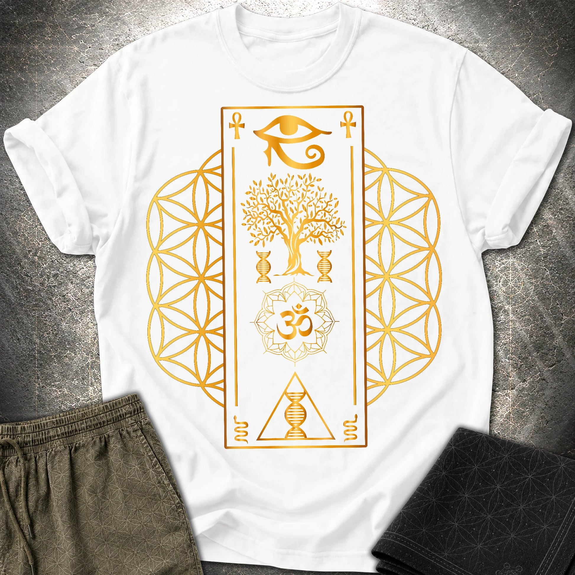 Flower Of Life Horus Egypt T-Shirt - Flower Of Life Horus Egypt T-Shirt - White