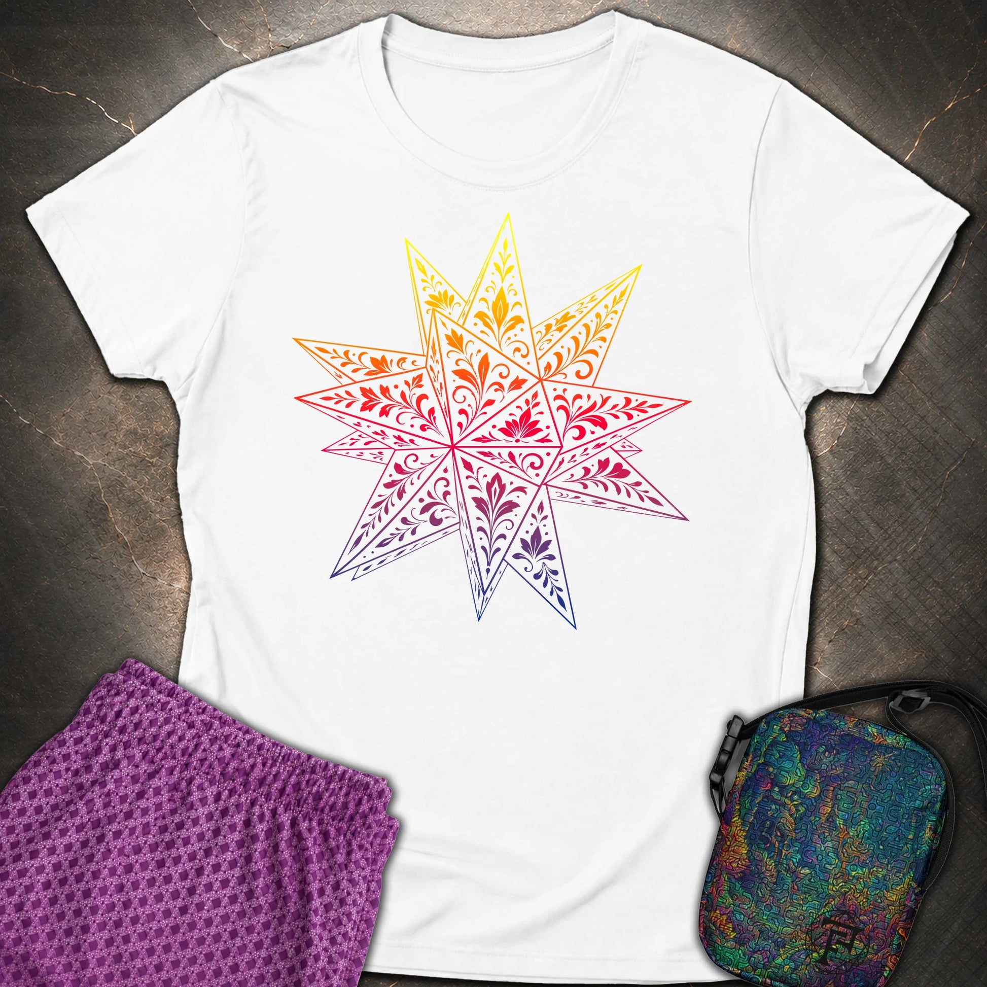Colorful Stellated Dodecahedron - Colorful Stellated Dodecahedron Womens T-Shirt - White