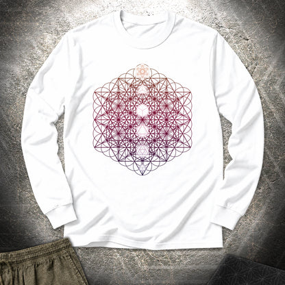 64 Tetrahedron Platonic Solids Metatron - 64 Tetrahedron Platonic Solids Metatron Long Sleeve Shirt - White