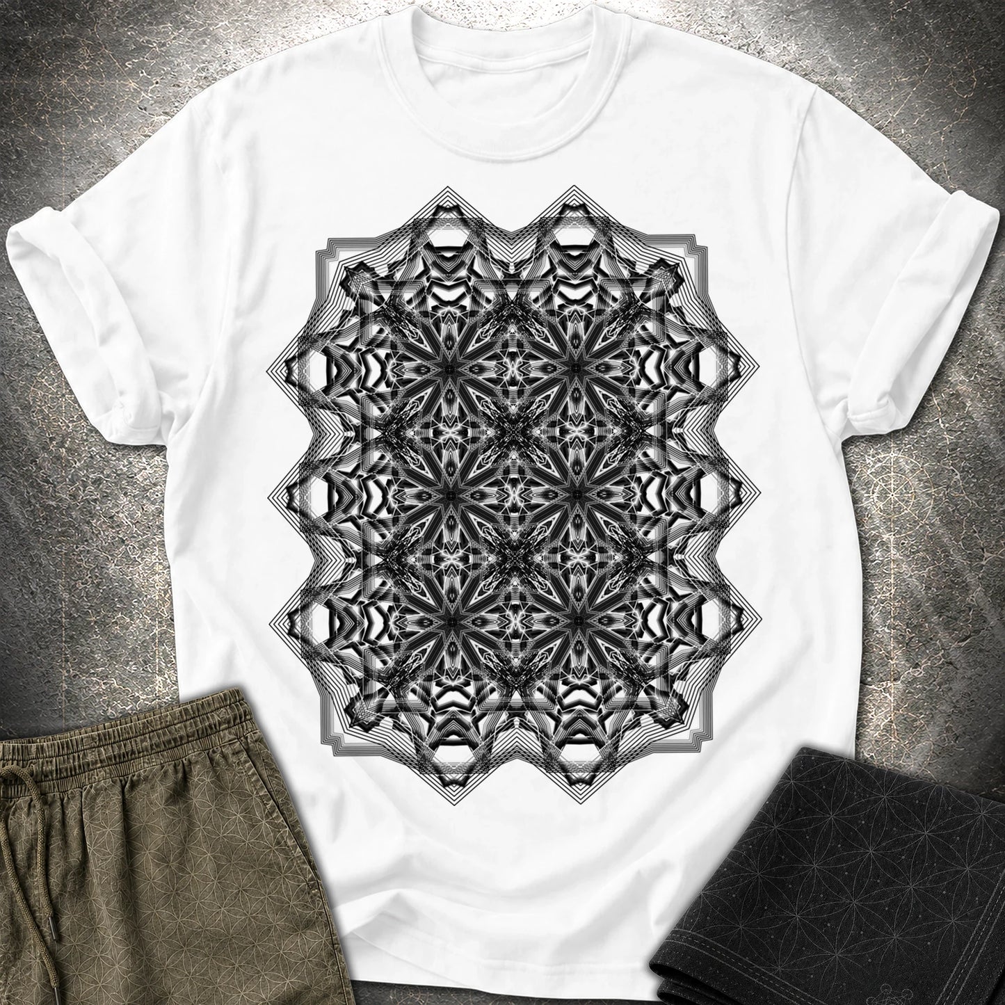 Monochrome Geometric Nexus - Monochrome Geometric Nexus T-Shirt - White