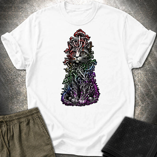 Trippy Mushroom Cat T-Shirt - Trippy Mushroom Cat T-Shirt - White
