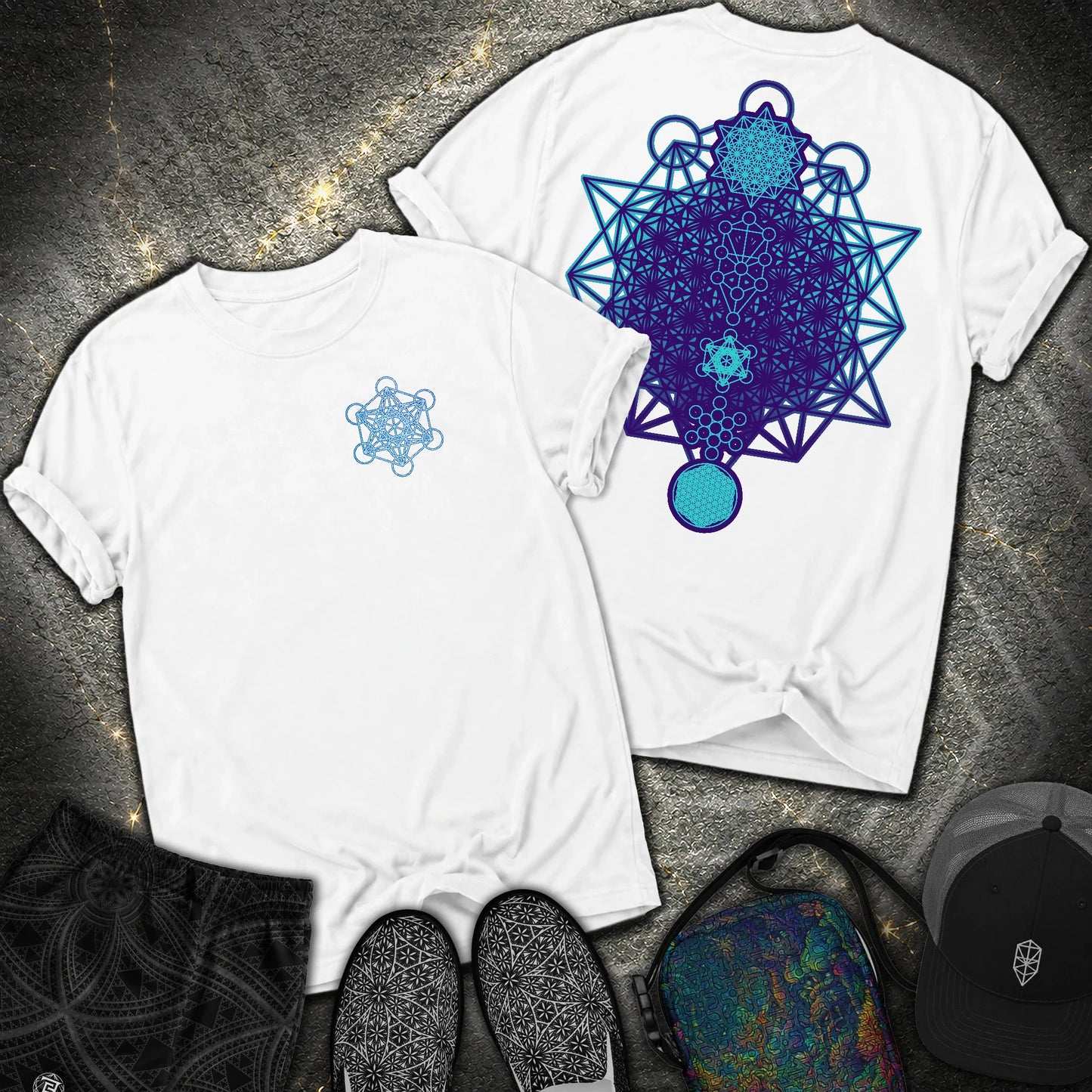 All The Sacred Geometry Comfort 2 Sided T-Shirt - All The Sacred Geometry Comfort 2 Sided T-Shirt - White