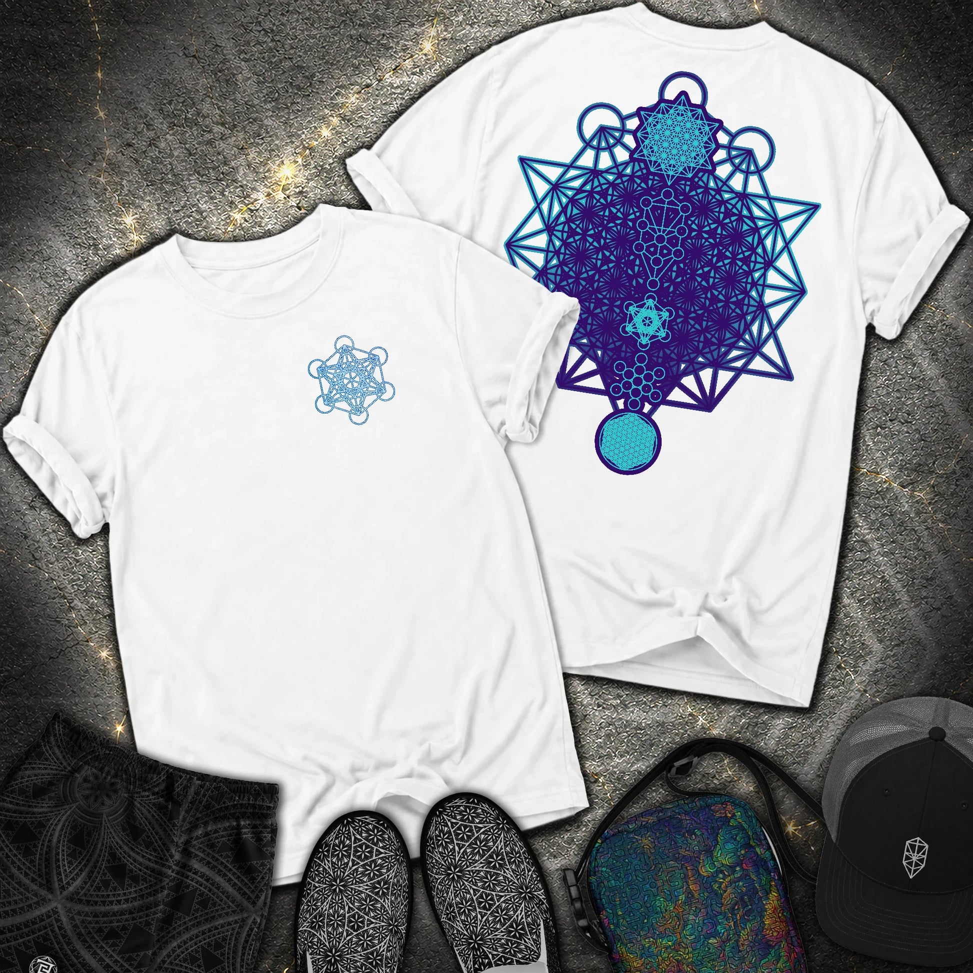 All The Sacred Geometry Comfort 2 Sided T-Shirt - All The Sacred Geometry Comfort 2 Sided T-Shirt - White
