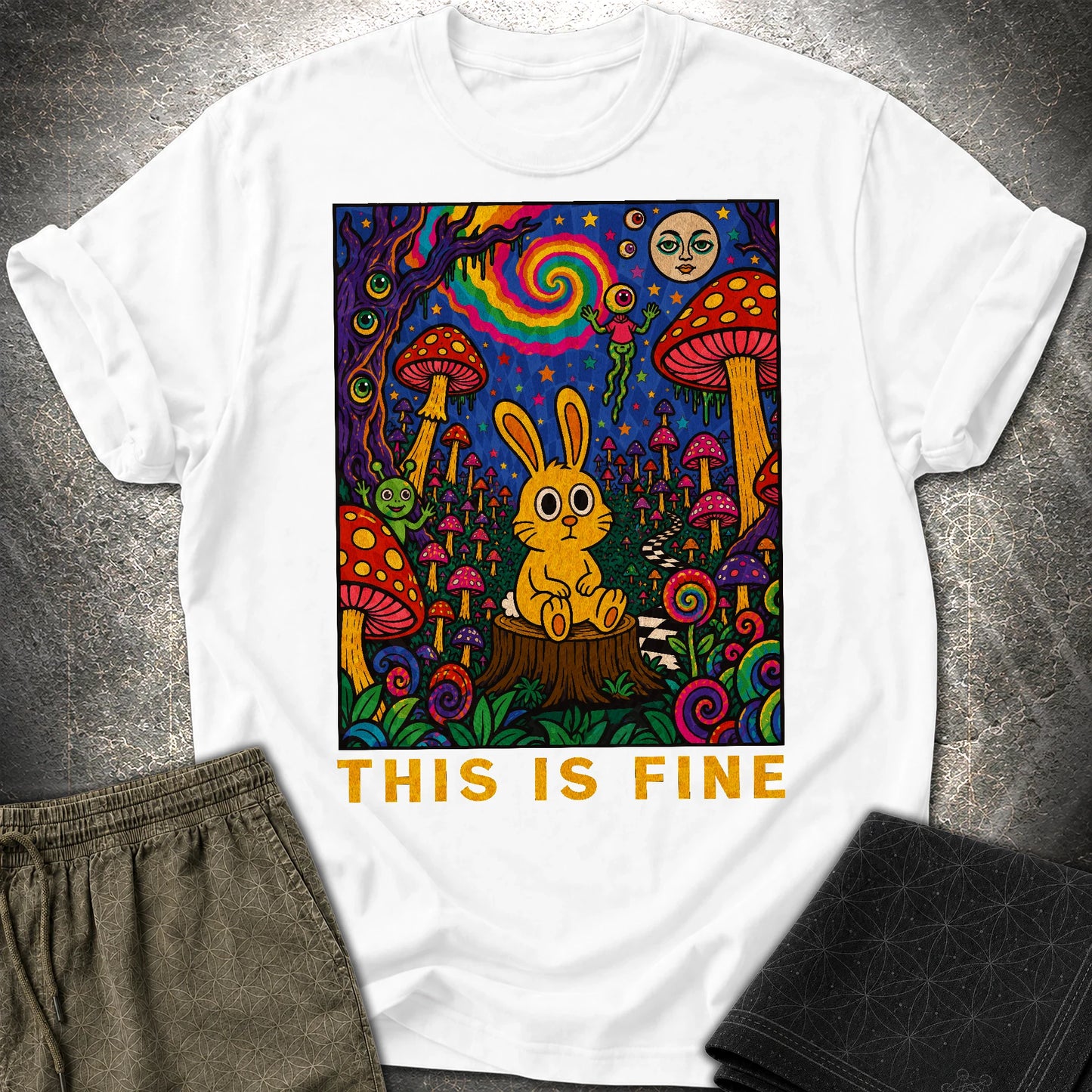 This Is Fine Rabbit T-Shirt - This Is Fine Rabbit T-Shirt - White
