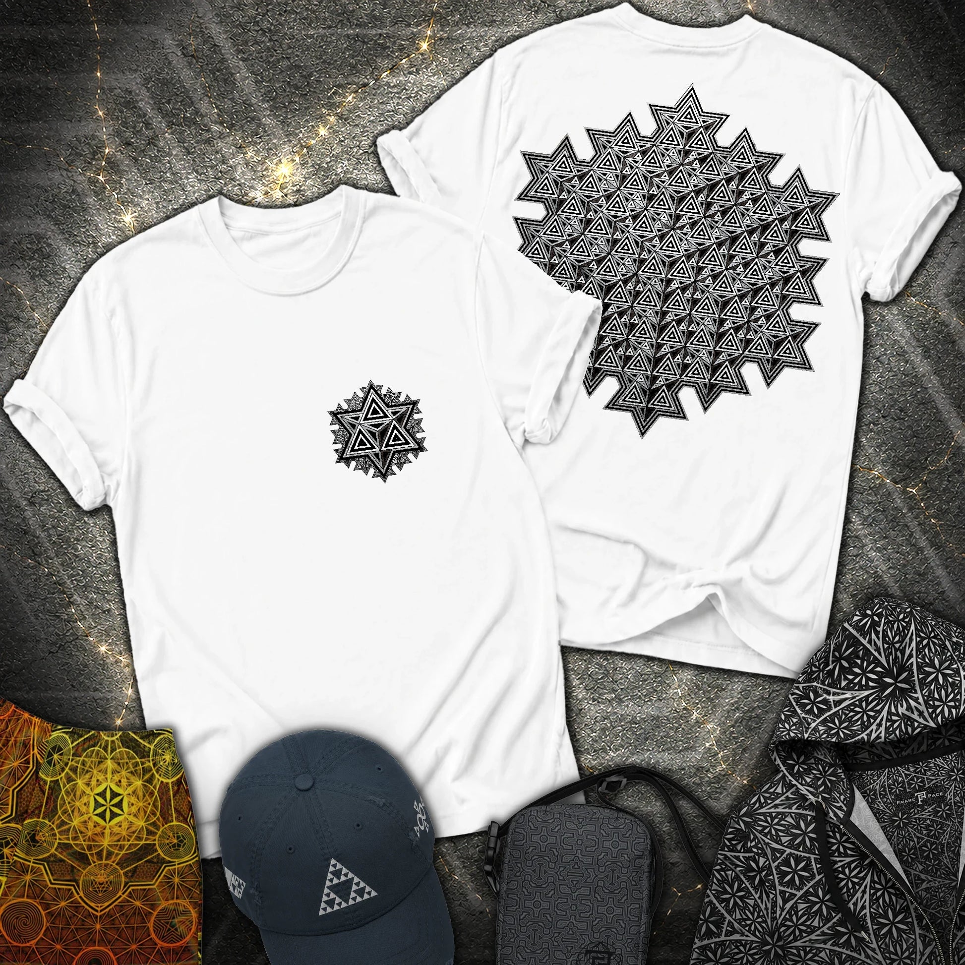 Sacred Silver Merkaba 2 Sided T-Shirt - Sacred Silver Merkaba 2 Sided T-Shirt - White