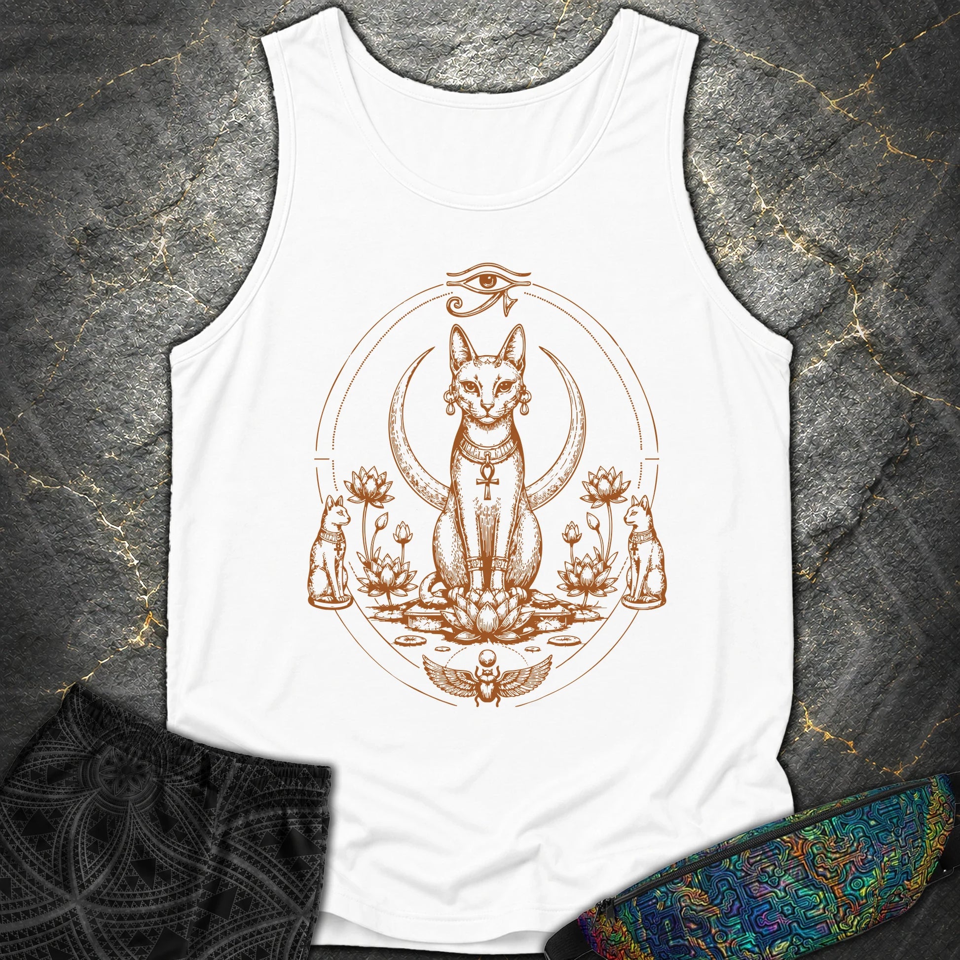 Sacred Cat Among Lotus Blooms - Sacred Cat Among Lotus Blooms Comfort Tank Top - White