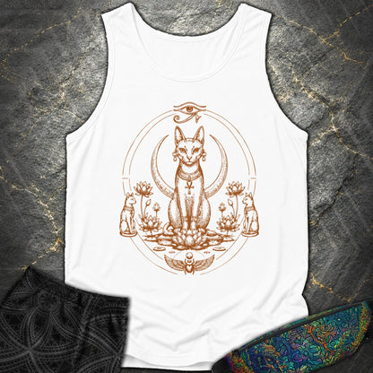 Sacred Cat Among Lotus Blooms - Sacred Cat Among Lotus Blooms Comfort Tank Top - White