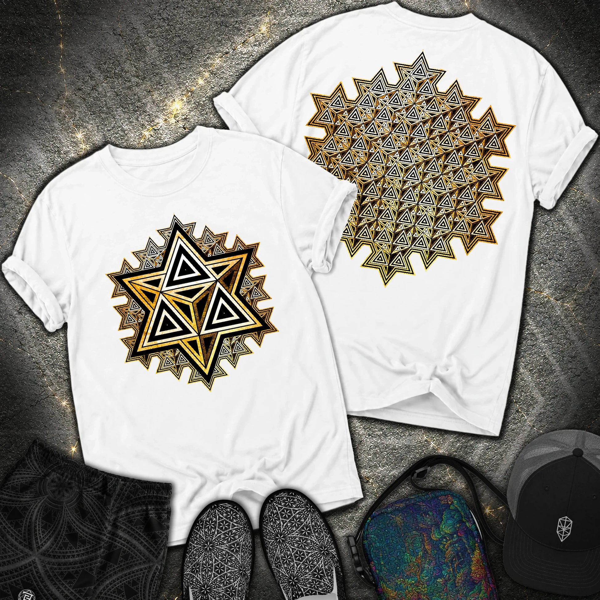 Sacred Gold Merkaba 2 Sided Comfort T-shirt - Sacred Gold Merkaba 2 Sided Comfort T-shirt - White