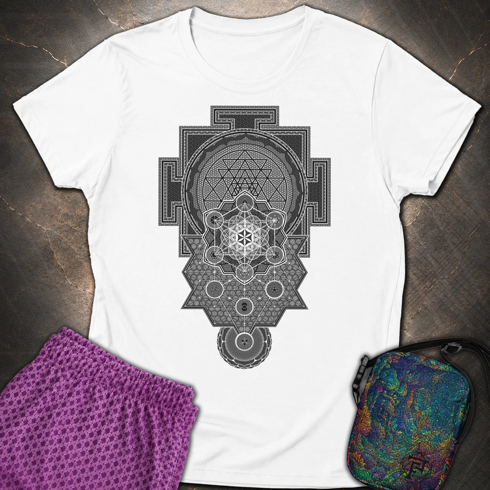 Sri Yantra Intricate Sacred Patterns - Sri Yantra Intricate Sacred Patterns Womens T-Shirt - White